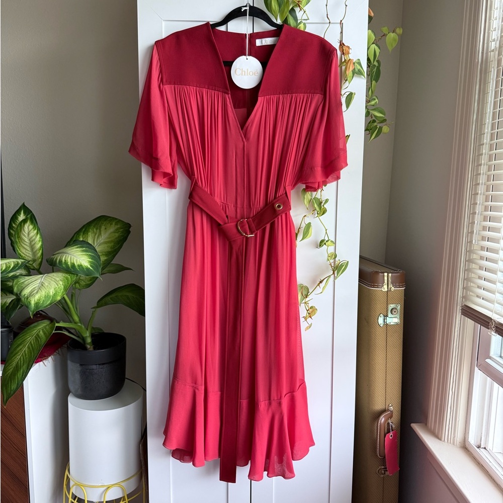 Chloe Sepia Orange belted dress Size 44 (size 14) Tomato Red - Perfect Condition